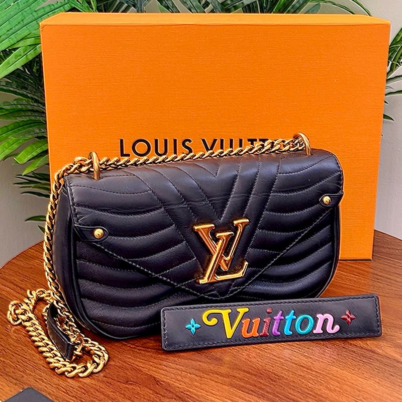 Authentic Louis Vuitton Black Quilted Leather New Wave Chain Pochette Bag (LIKE NEW)