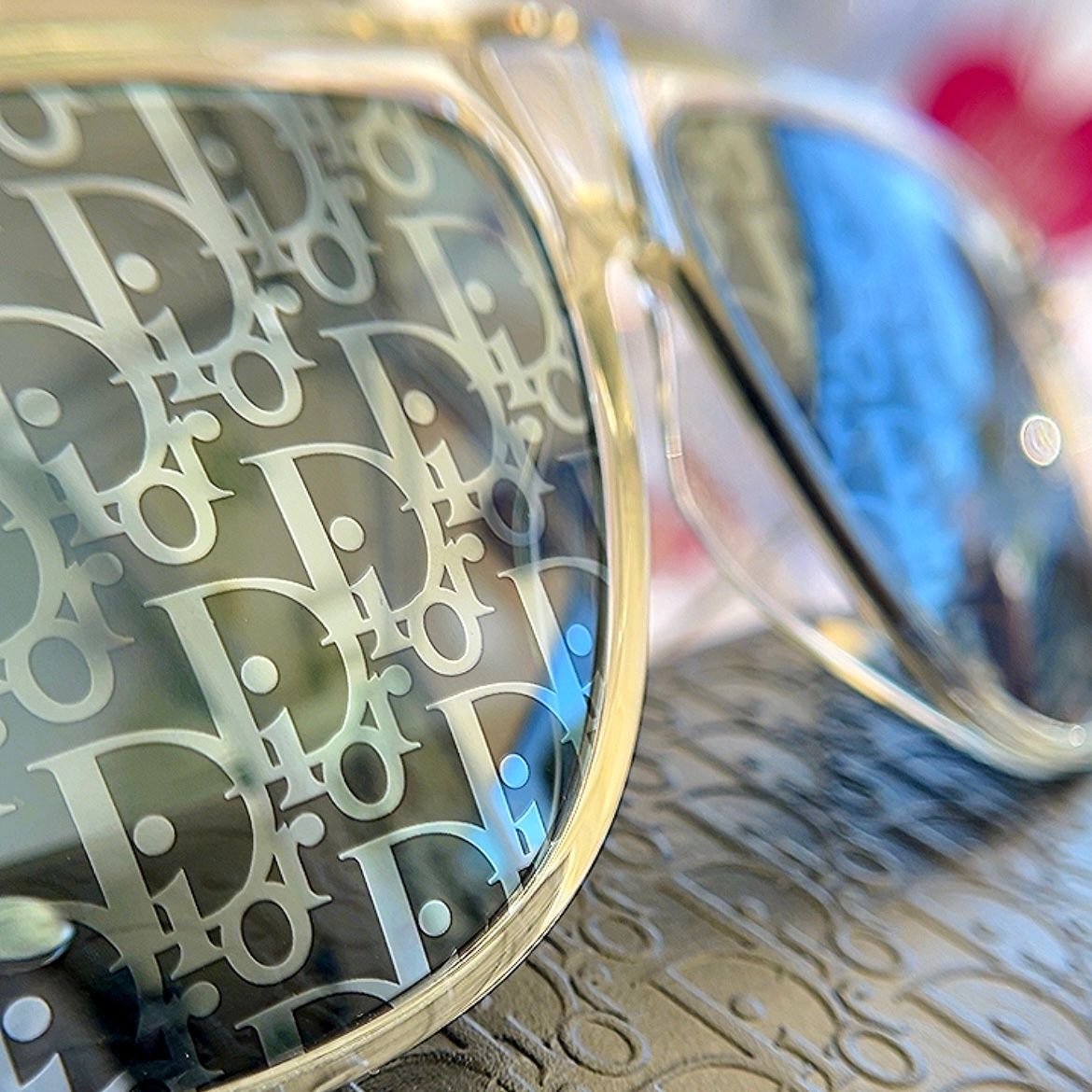 DIOR Clear Frame Blue/Black Logo Lens Sunglasses with Leather Black Case (LIKE NEW)