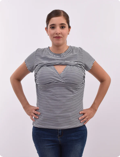 Blusa de Lactancia de algodón S, M, L, (Gris)