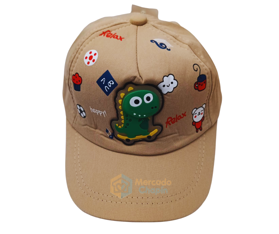 Gorra dino con luz para bebe - beige