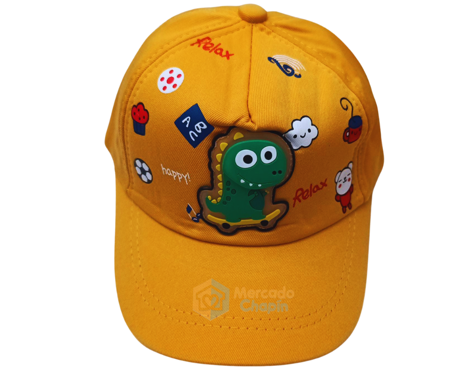 Gorra dino con luz para bebe - mostaza