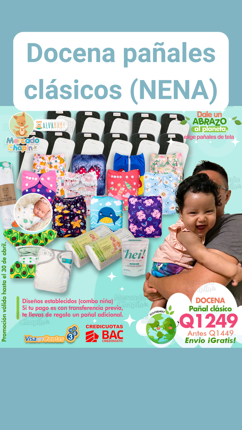 Combo Docena pañales ecologicos Alvababy clasicos UNITALLA (nena)