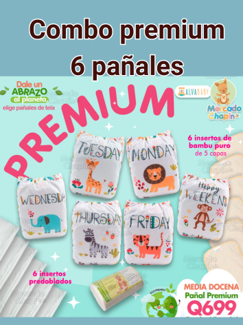 Combo de 6 pañales ecológicos ALVABABY premium