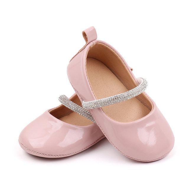 Zapatilla de Charol con Diamantes Color Rosada Talla 11