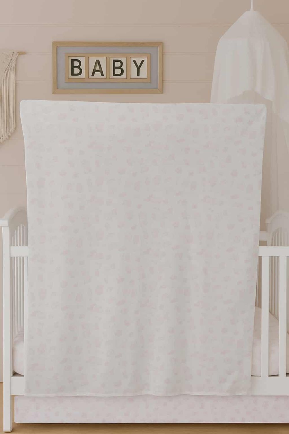 Poncho de algodon blanco rosado
