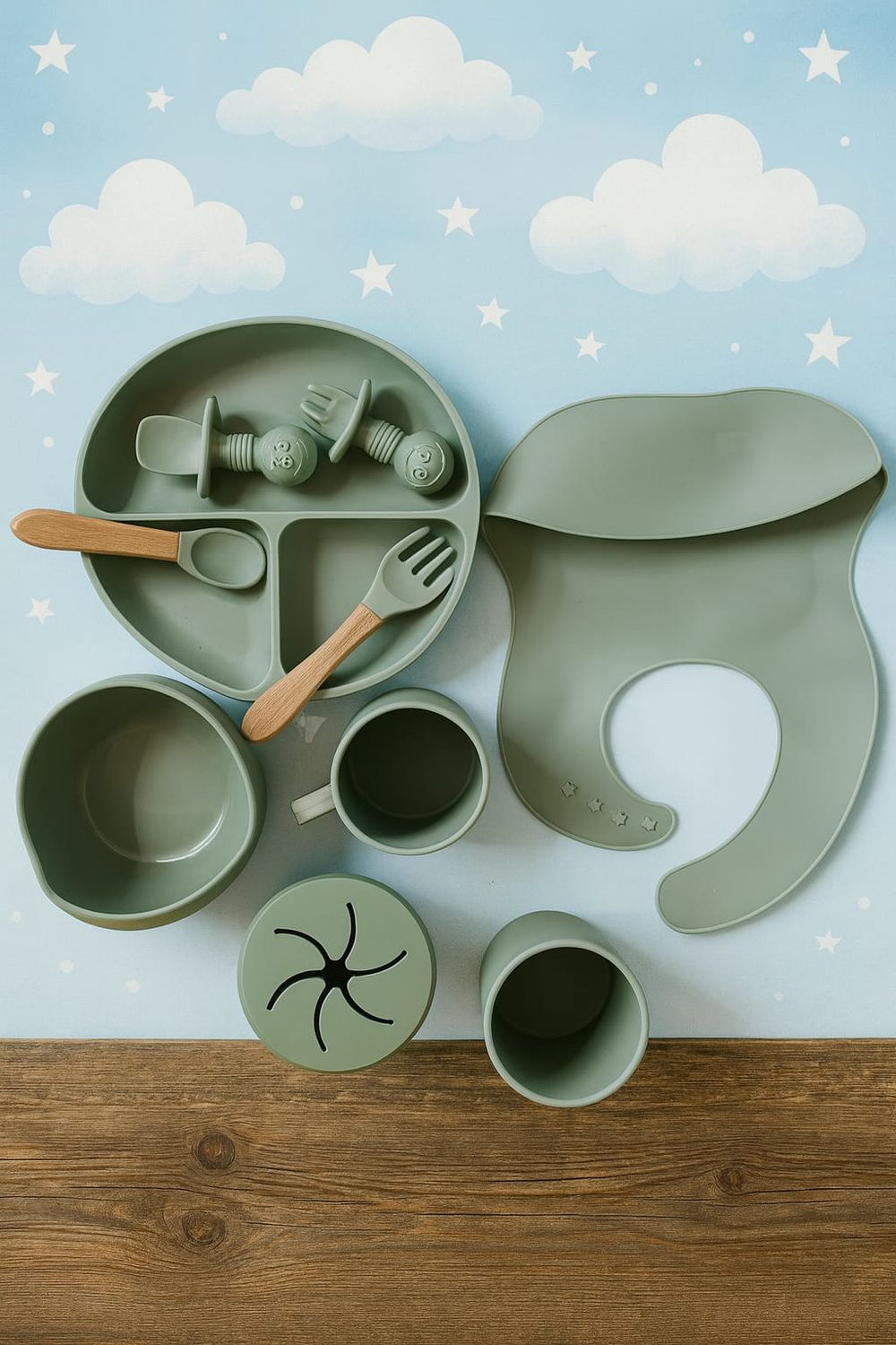 Set de 8 piezas SILICONA platos bebe VERDE