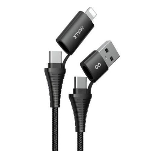 iWALK TWISTER DUO ONE FOR ALL MULTI CHARGING CABLE 60W PD & QC3.0 (4 IN 1) 1M CHARGE AND SYNC CABLE - BLACK
