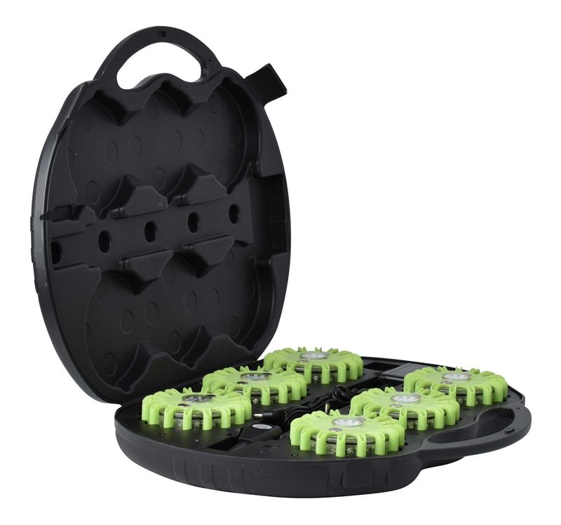 Valise de 6 balises led vert magnétique et rechargeable spiraled