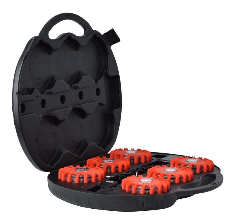 Valise de 6 balises led rouge magnétique et rechargeable spiraled