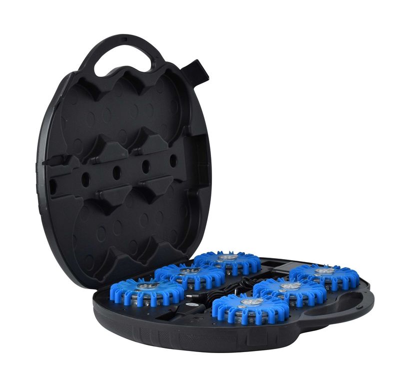 Valise de 6 balises led bleu magnétique et rechargeable spiraled