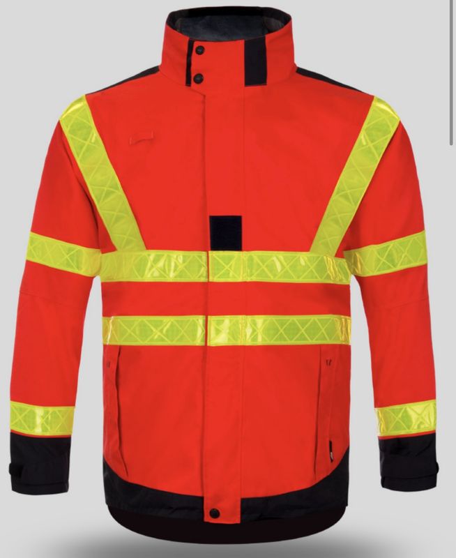 Parka / veste de pluie haute visibilité rouge bandes microprimes T2S