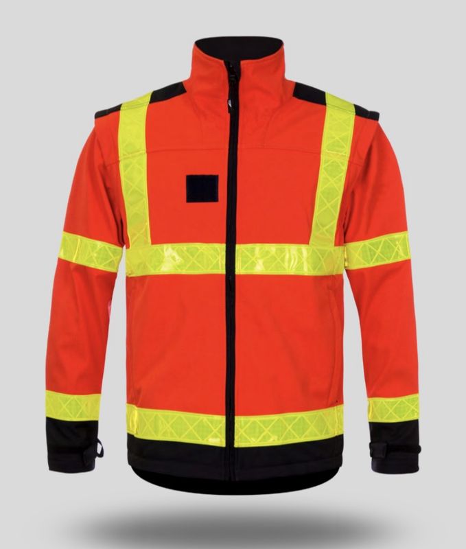 Veste softshell haute visibilité rouge manches amovibles  bandes microprimes T2S