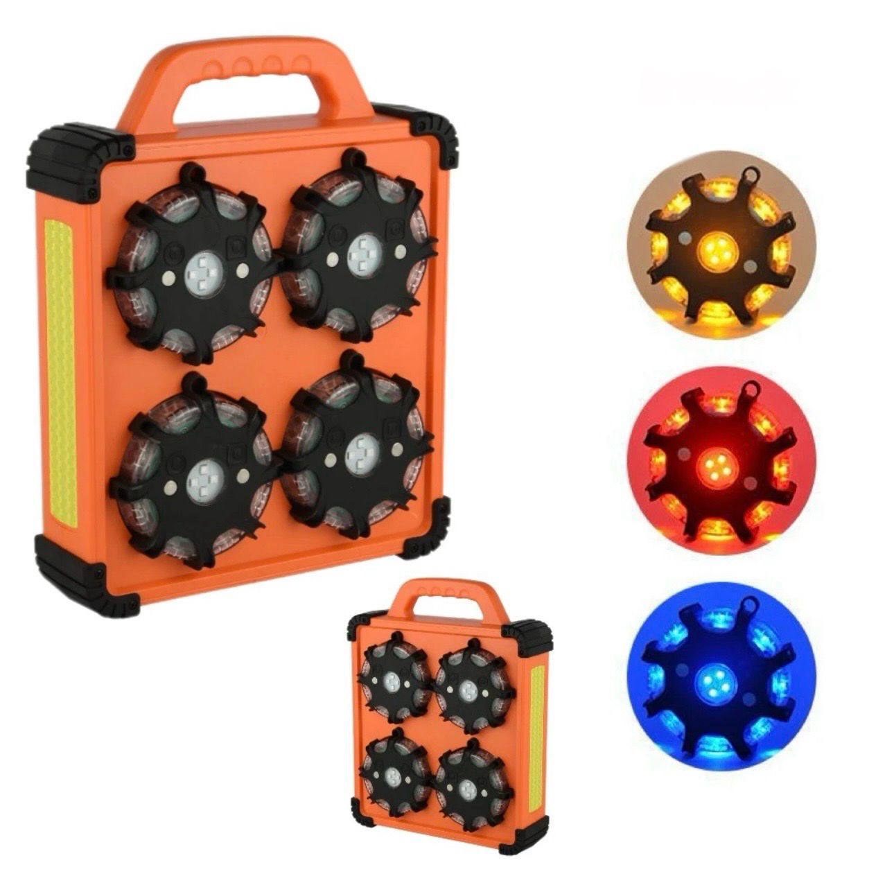 Valise de 8 balises lumineuses synchronisées séquentielles (3 couleurs en 1) BG-SAFETY