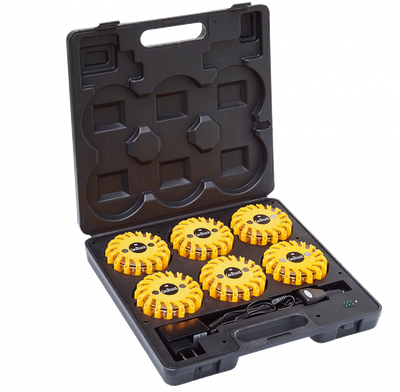 Malette de 6 balises de signalisation led jaunes magnétique et rechargeable FLASH CODE COURANT