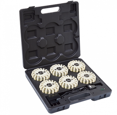 Malette de 6 balises de signalisation led blanches magnétique et rechargeable FLASH CODE COURANT