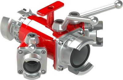 Division vanne quart de tour Tripok 2016 - entrée 1x DSP 65 à verrou - sortie 1x DSP 65 + 2x DSP 40 sans verrou - aluminium POK