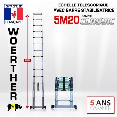 Echelle télescopique 5m20 avec barre stabilisatrice classic WOERTHER