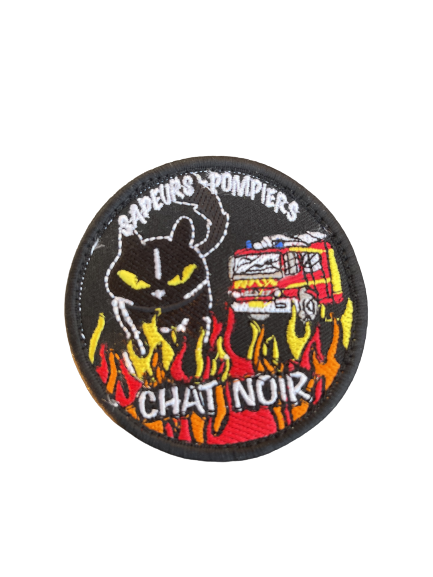Écusson brodé sapeurs-pompiers chat noir - bords noirs BG-SAFETY