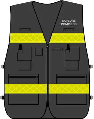 Gilet d'intervention / d'identification sapeurs-pompiers  multipoches noir bandes microprismes jaune CODUPAL