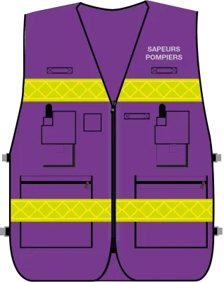Gilet d'intervention / d'identification sapeurs-pompiers  multipoches violet bandes microprismes jaune CODUPAL