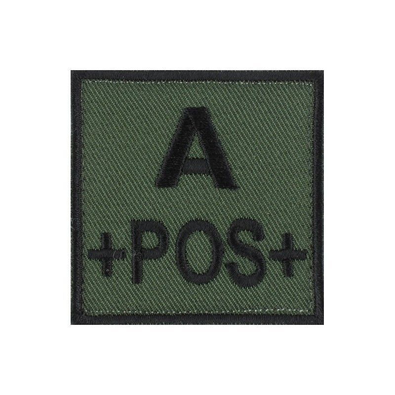 grade / écusson brodé groupe sanguin A+POS+ noir sur vert armée