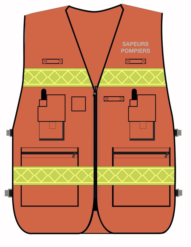 Gilet d'intervention sapeurs-pompiers haute visibilité multipoches orange bandes microprismes jaune CODUPAL