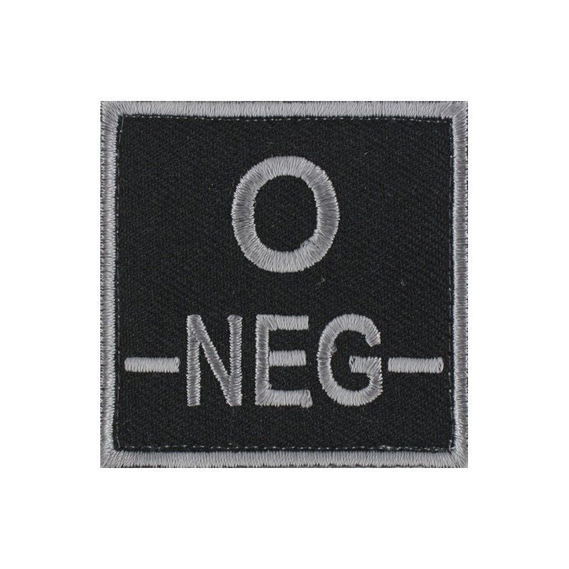 grade / écusson brodé groupe sanguin O-NEG- gris sur noir