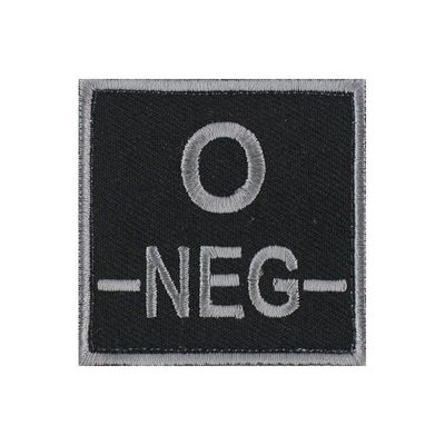 grade / écusson brodé groupe sanguin O-NEG- gris sur noir