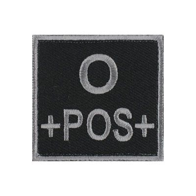grade / écusson brodé groupe sanguin O+POS+ gris sur noir