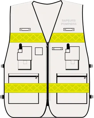 Gilet d'intervention / d'identification sapeurs-pompiers  multipoches blanc bandes microprismes jaune CODUPAL