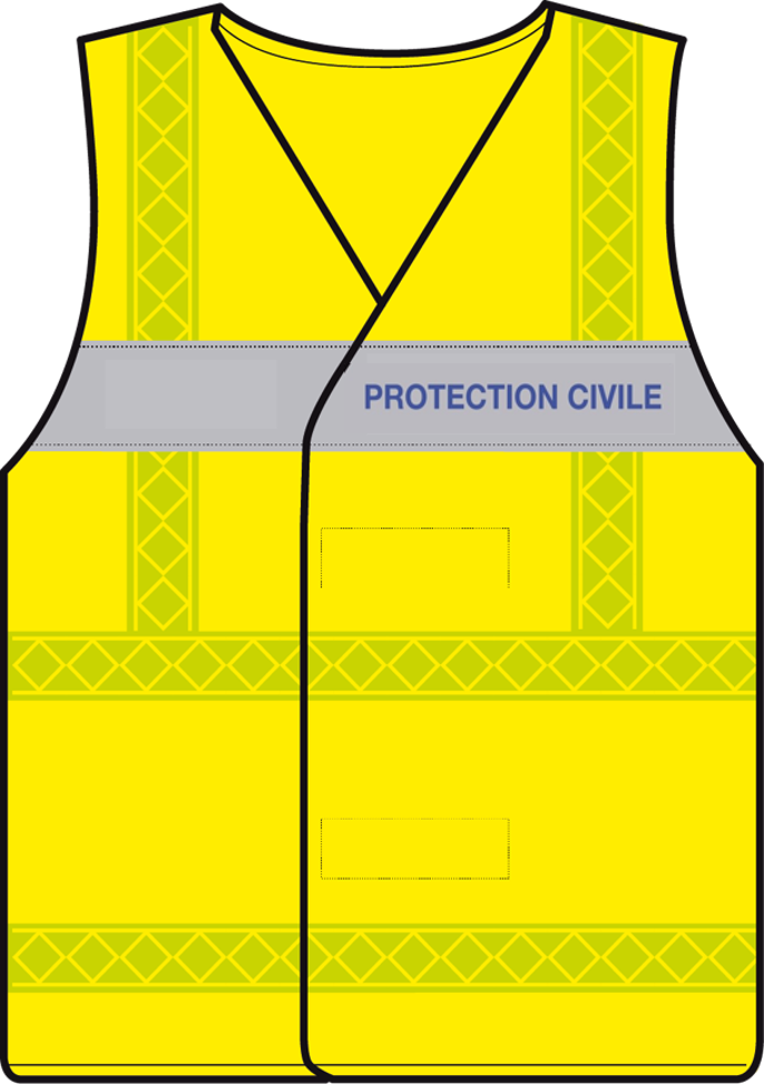 Gilet haute visibilité PROTECTION CIVILE jaune bandes jaunes microprisme CODUPAL