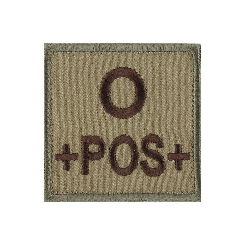 grade / écusson brodé groupe sanguin O+POS+ marron sur beige