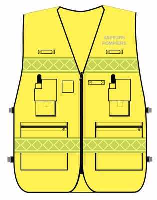 Gilet d'intervention sapeurs-pompiers haute visibilité multipoches jaune fluo bandes microprismes jaune CODUPAL