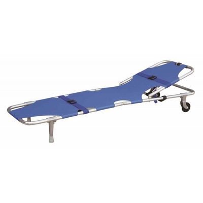 Brancard de catastrophe aluminium avec têtière, pliable et avec 2 roues