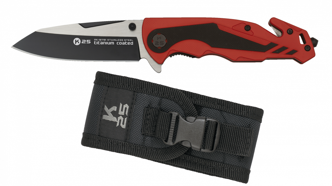 Couteau pliant K25 pompier G10 rouge/noir. L 8.8 ALBAINOX