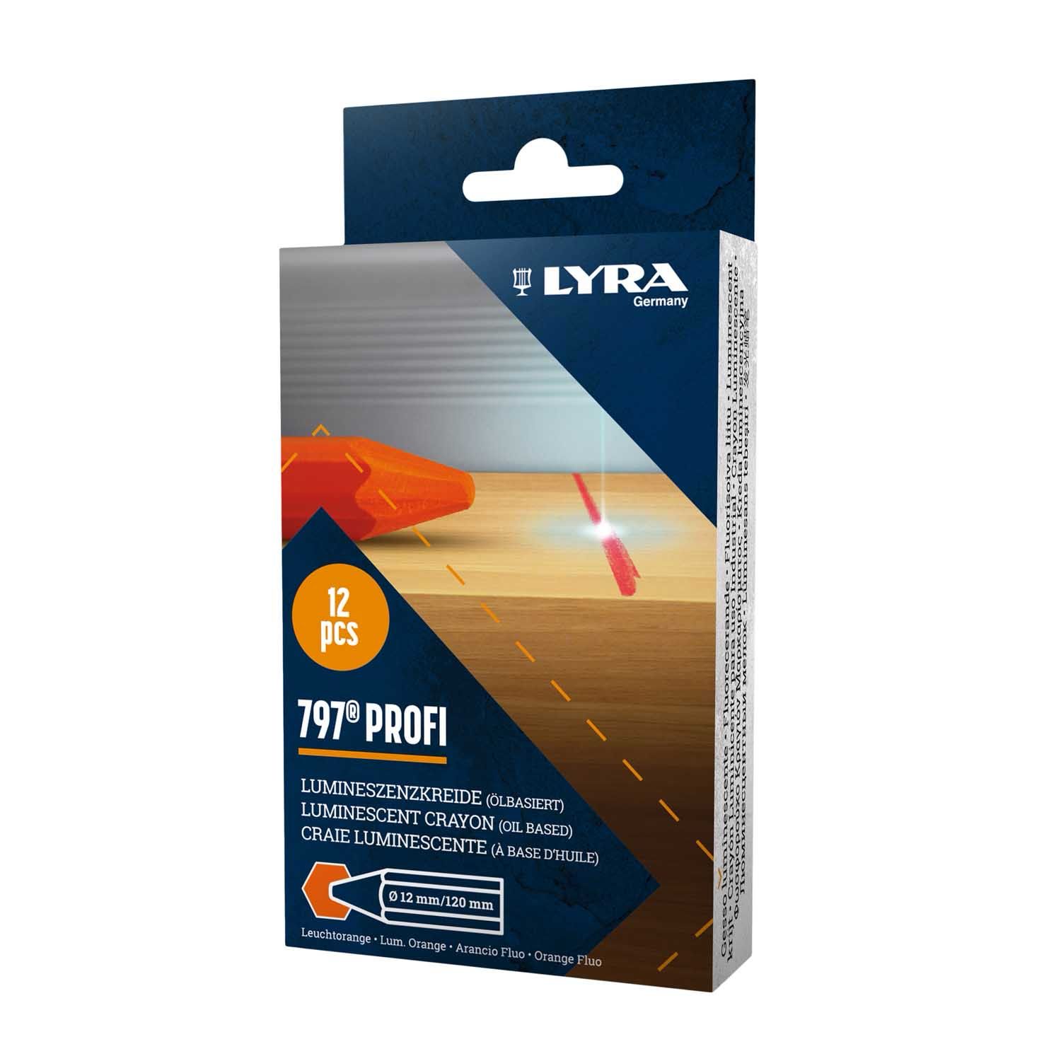 Craie de marquage à l’huile luminescente orange 797® PROFI - Boite de 12 LYRA