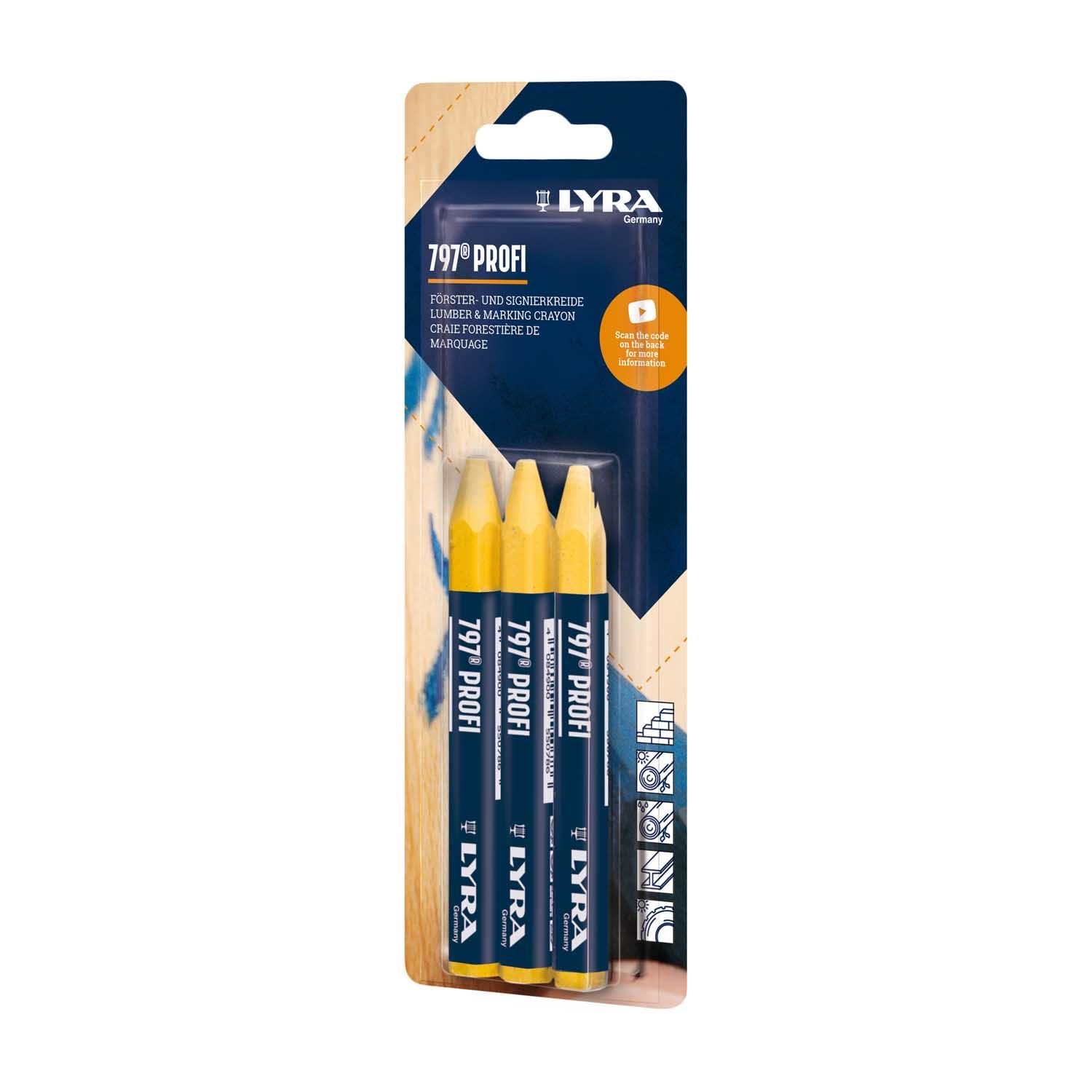 Craie de marquage à l’huile jaune 797® PROFI - Blister de 3 LYRA
