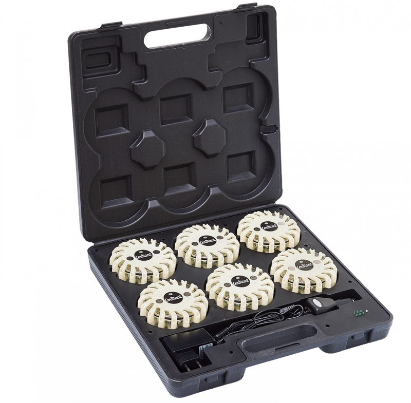 Malette de 6 balises de signalisation led blanches magnétique et rechargeable FLASH CODE COURANT