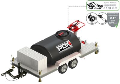 Lance monitor incendie / sapeurs-pompiers remorquable sur remoque avec citerne incendie 2000L avec lance monitor MINOTOR POK Lance monitor incendie / sapeurs-pompiers remorquable sur remoque avec citerne incendie 2000L avec lance monitor MINOTOR POK