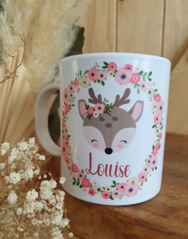 Tasse enfant biche et couronne fleurs