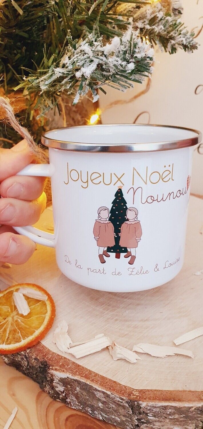 Mug Joyeux Noël Nounou personnalisé et ses confiseries rétro - Cadeau Noël