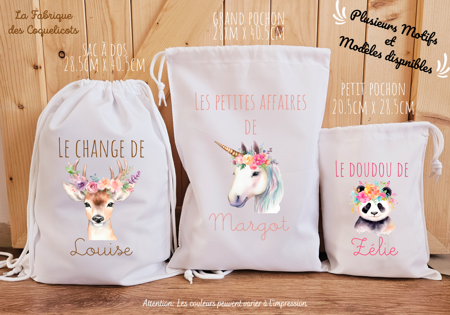 Sac à dos / sac à doudou lange / pochon / animaux fleur