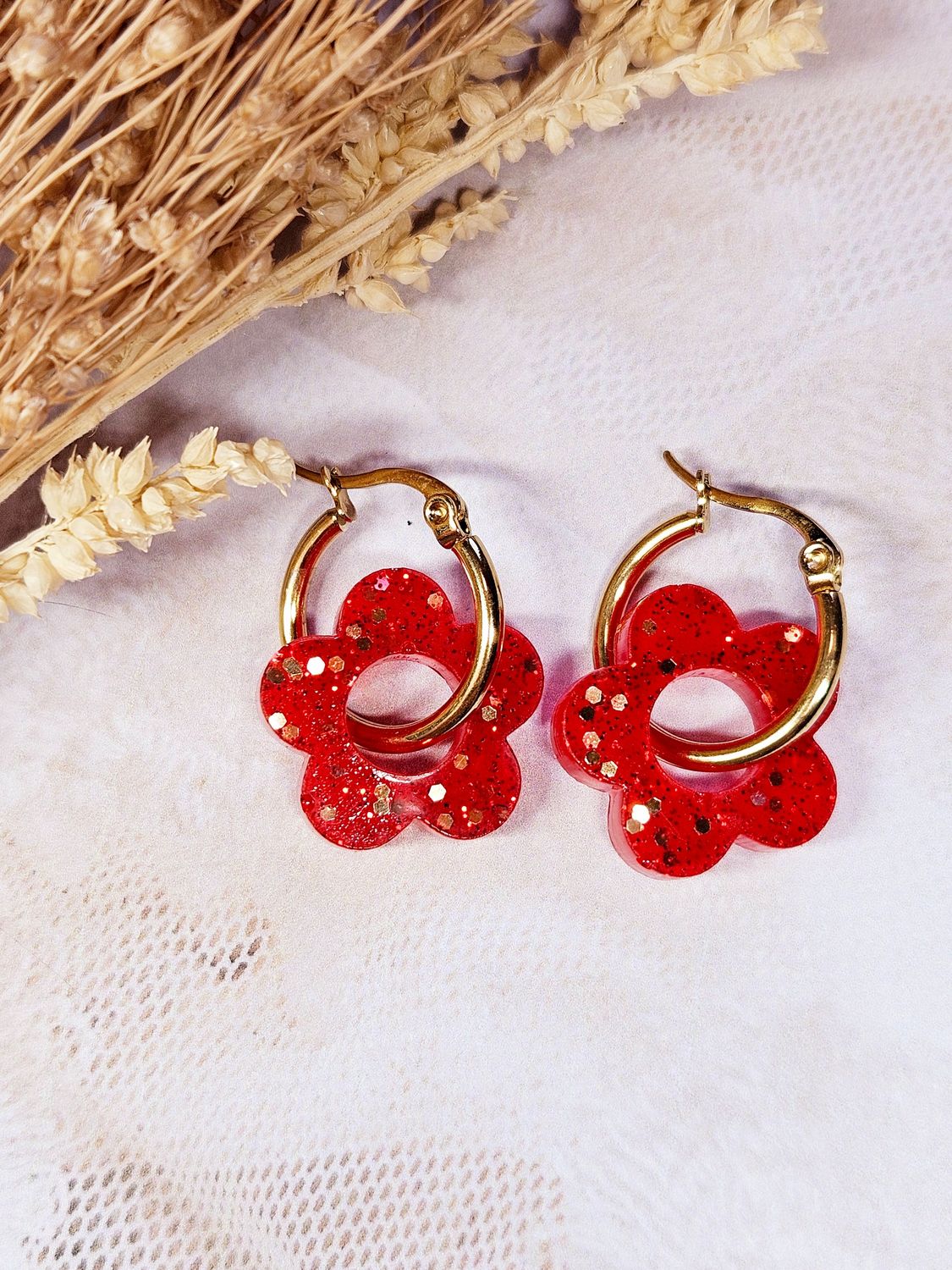 Boucle d'oreille ZELIE - ROUGE PAILLETTE DORE