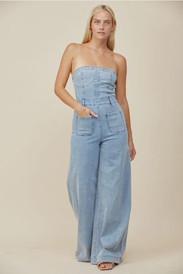 Off Shoulder Denim Jumpsuit