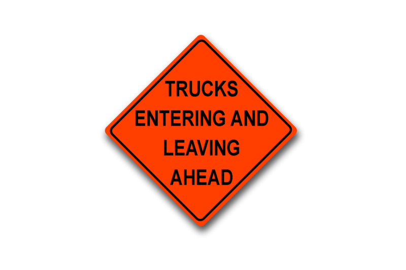 Reflective Aluminum &quot;Trucks Entering And Leaving Ahead&quot; Sign