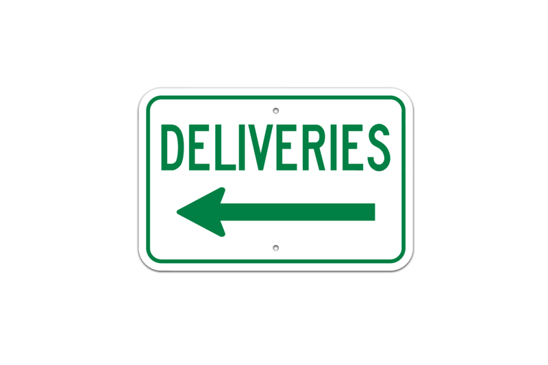 Aluminum &quot;Deliveries - Left Arrow&quot; Sign