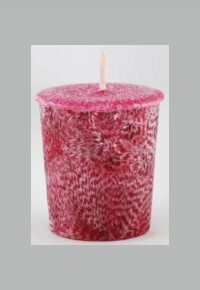 Image of Dark Red Dragon&#39;s Blood Palm Oil Votive Candle from a mystical shop. Embrace its warm, mystical allure perfect for rituals with its rich, earthy fragrance.