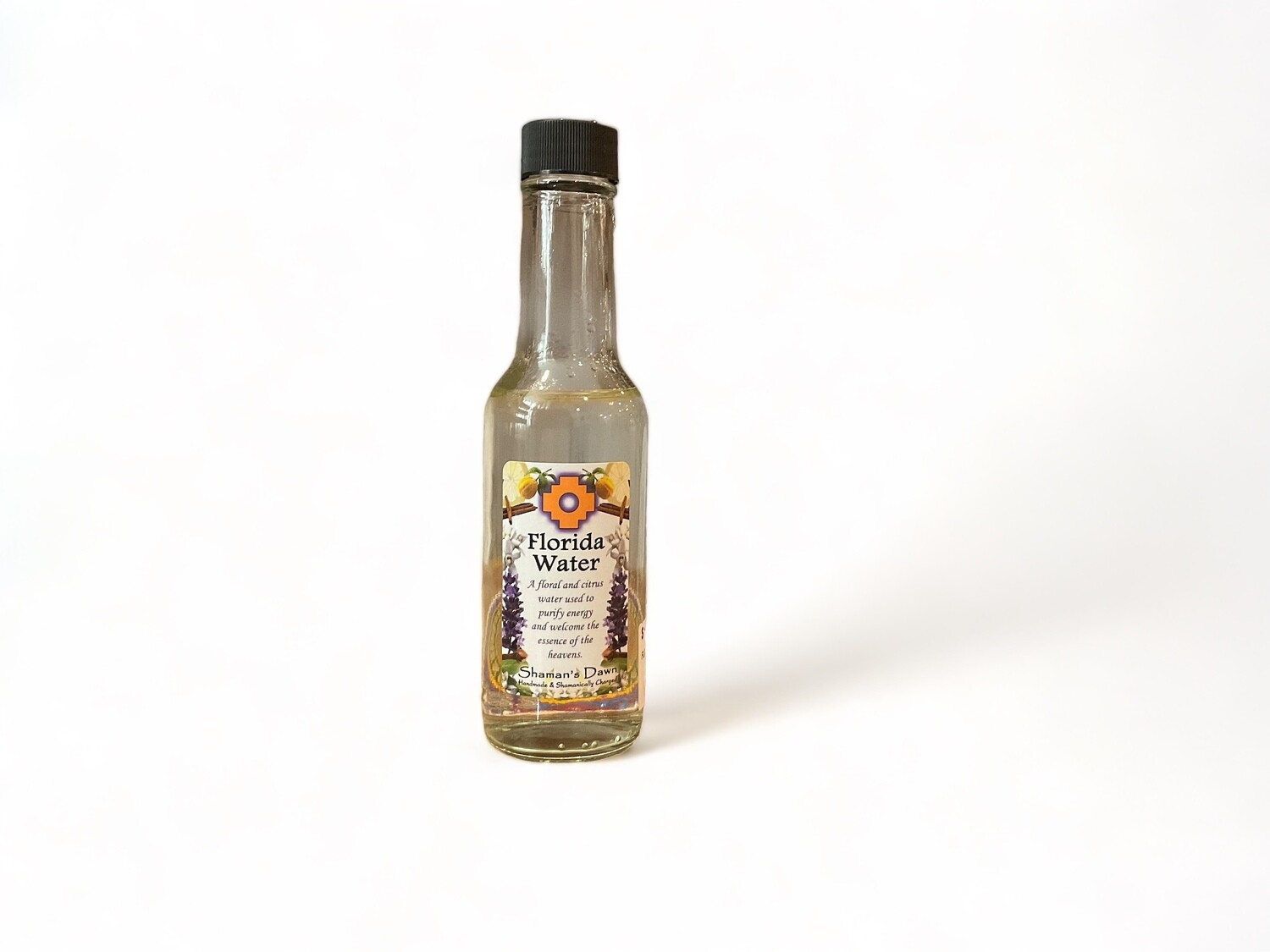 Image of a bottle of Florida Water, featuring a floral and citrus blend. The water is used for ritual baths and home energy cleansing.