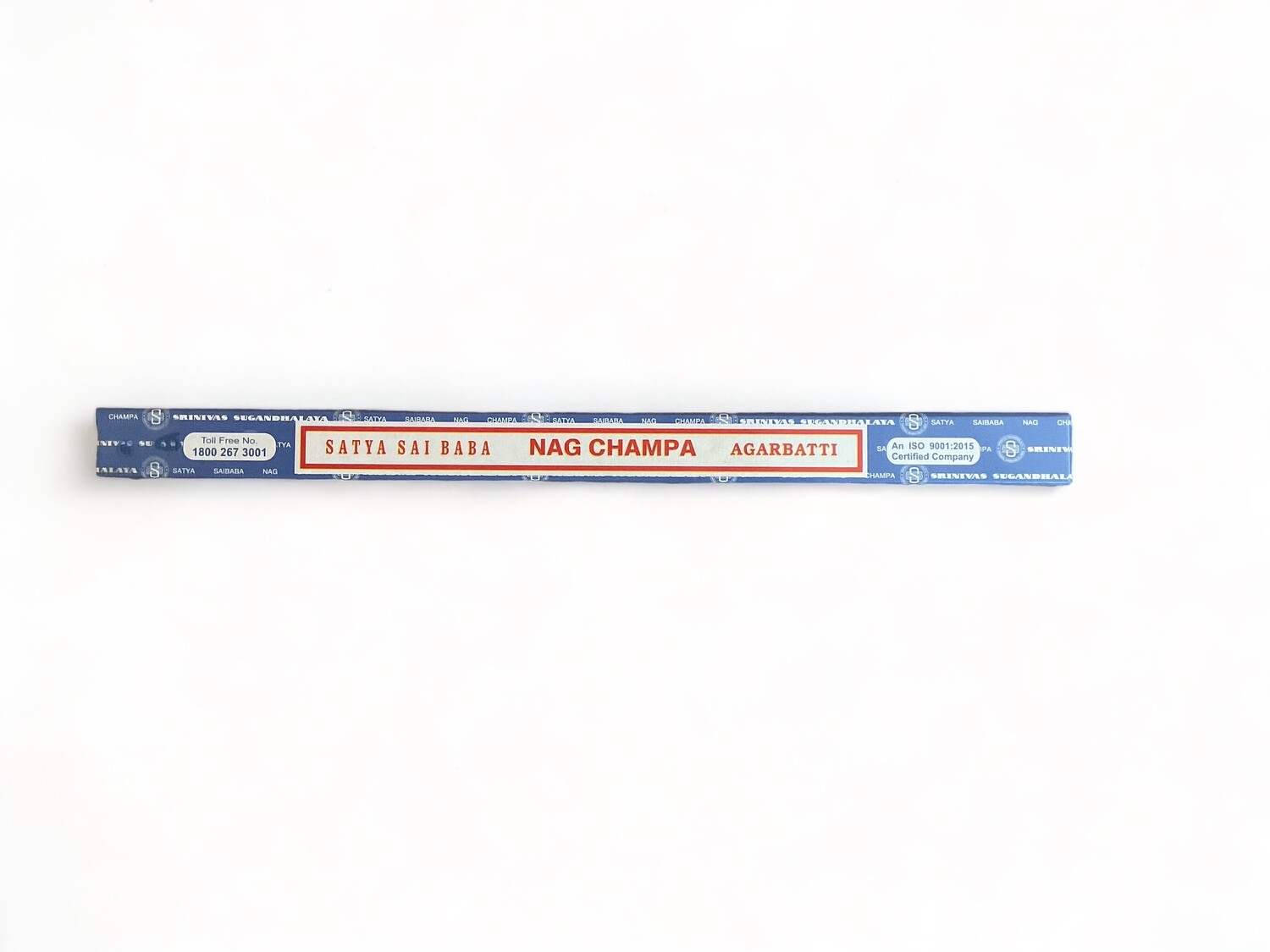 Image of a box of Nag Champa Incense Sticks containing 10 hand-rolled sticks. The packaging features the Satya brand logo and details about the incense being crafted in India by Shrinivas Sugandhalaya. The sticks are shown arranged inside the box, with each stick designed to emit a sweet, earthy, and floral aroma that burns for an extended period. The incense is made with pure extracts, aimed at providing a therapeutic and calming experience.