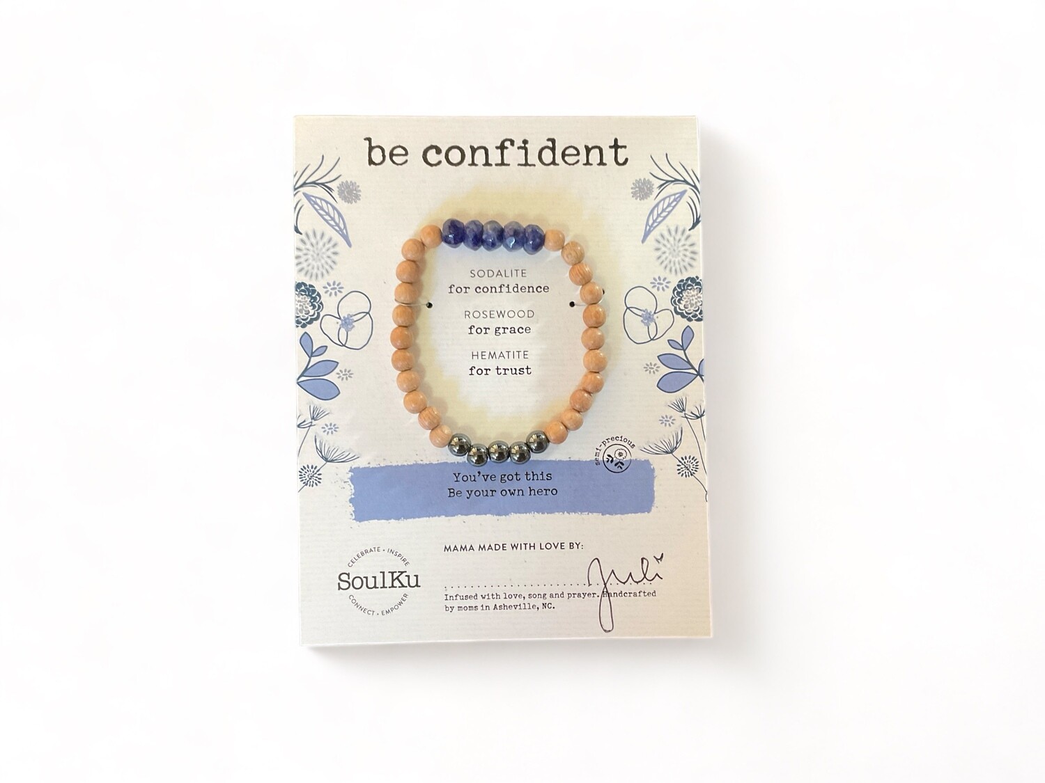 Photo of a Sodalite bracelet from the &#39;Be Your Own Hero&#39; collection, showcasing deep blue stones. Designed to enhance clarity, emotional balance, and mental focus.